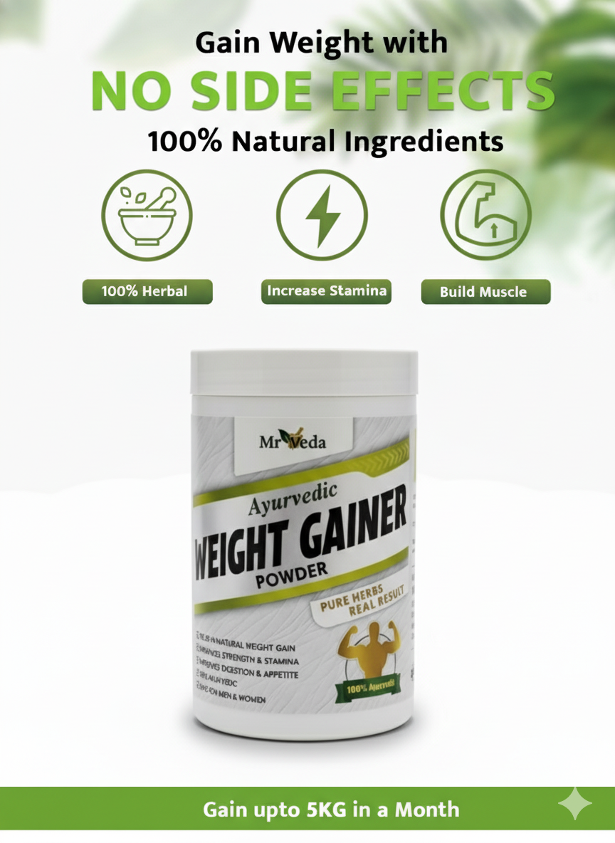 Mr. Veda Ayurvedic Weight Gainer Powder – 500g | Natural Weight Gain | 100% Ayurvedic | Boosts Appetite & Stamina